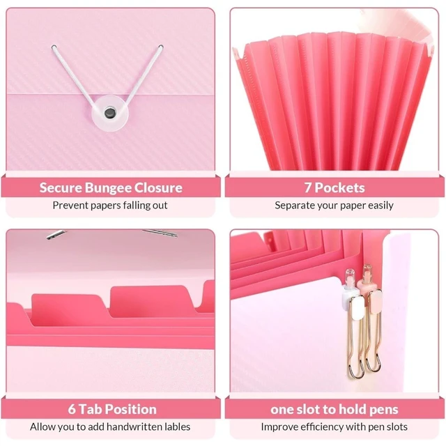 Alt view image 4 of 4 - Expanding File Folder 7 Pocket Letter Size Accordion Organizer Document Holder