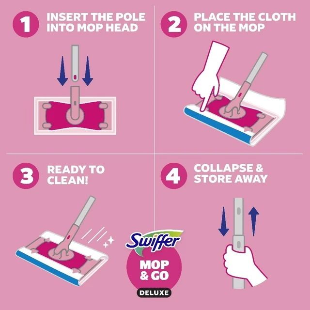 Alt view image 2 of 4 - Pink Limited Edition Mop & Go Deluxe, 2-in-1 Floor Mopping and Sweeping Kit, 1