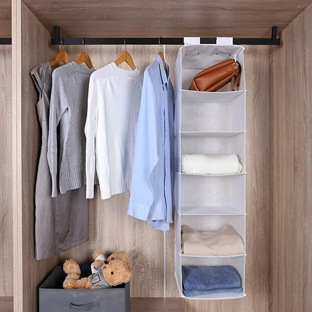 Alt view image 2 of 6 - Non-Woven Hanging Closet Organizer with 6 Shelves, Adjustable Shelf Divider,
