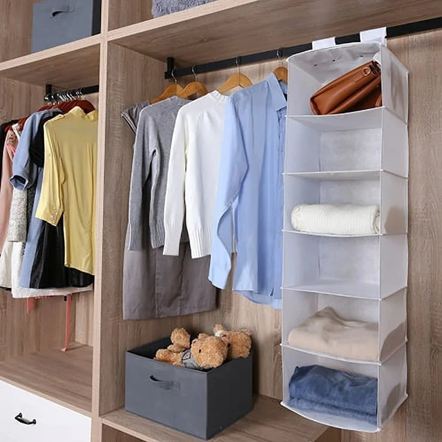 Alt view image 3 of 6 - Non-Woven Hanging Closet Organizer with 6 Shelves, Adjustable Shelf Divider,
