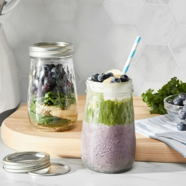 Alt view image 2 of 6 - 16 oz Mason Jar Drinking Gllasses 4-Pack with Lids for Canning Storage and DIY