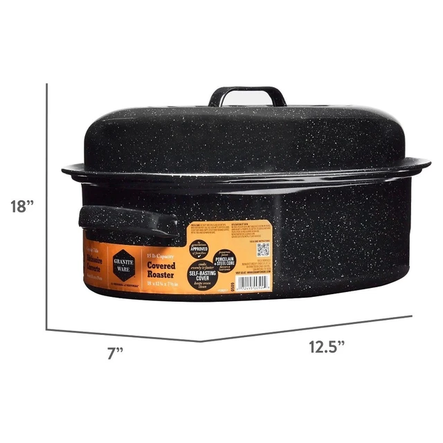 Alt view image 4 of 6 - Covered Oval Roaster 15-Pound Capacity Large Roasting Pan with Lid