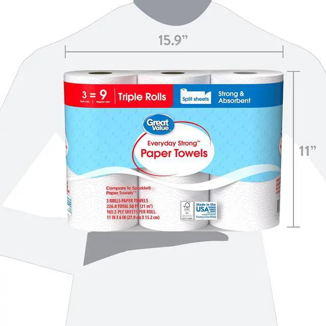 Alt view image 2 of 6 - Great Value Everyday Strong Paper Towels, 3 Triple Rolls