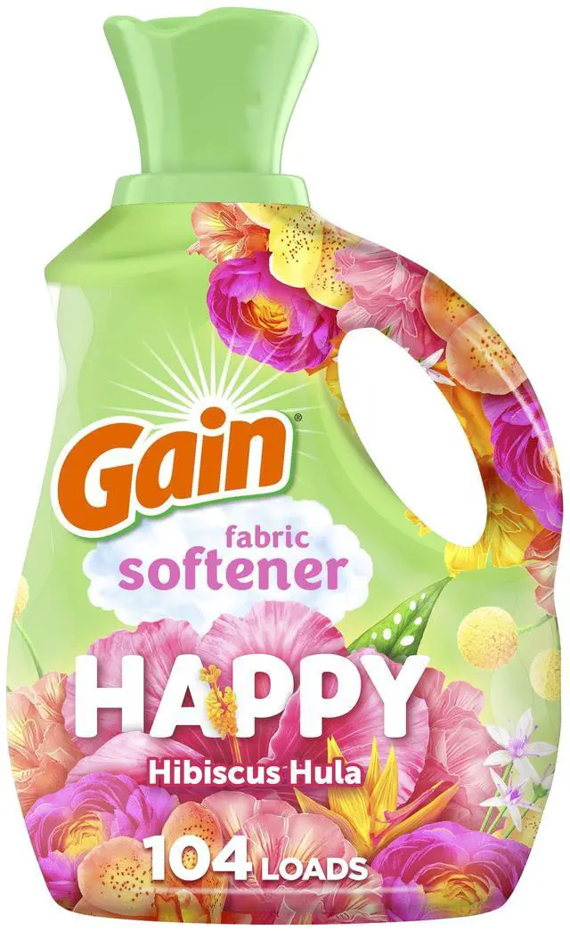 Main image of Gain Liquid Fabric Softener and Conditioner, Happy, Hibiscus Hula Scent, 71 fl oz, 104 Loads