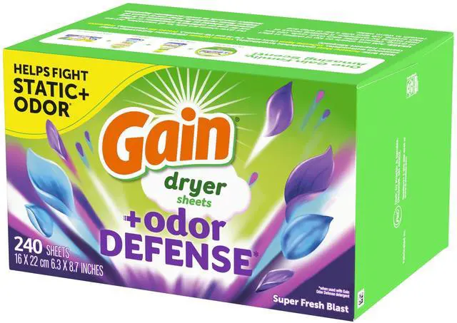 Main image of Gain Fabric Softener Dryer Sheets +Odor Defense, Super Fresh Blast Scent, 240 Count