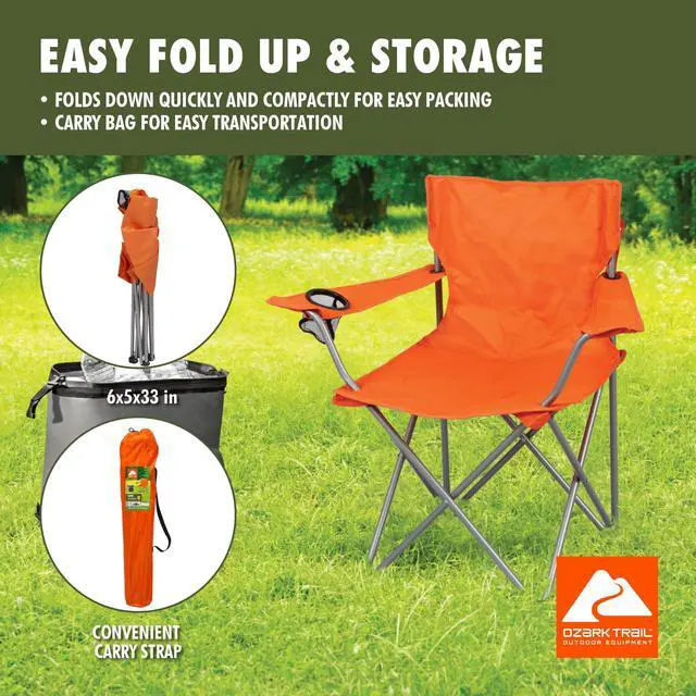 Alt view image 2 of 7 - Ozark Trail Quad Folding Camp Chair with Cup Holder, Bright Orange
