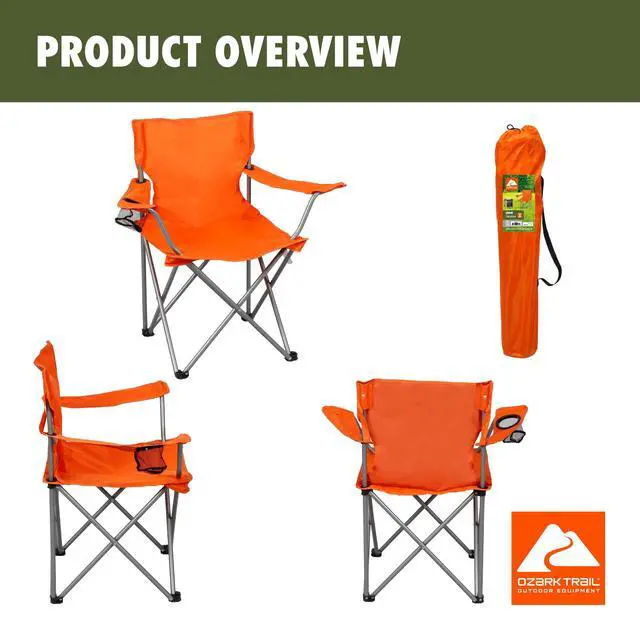 Alt view image 3 of 7 - Ozark Trail Quad Folding Camp Chair with Cup Holder, Bright Orange