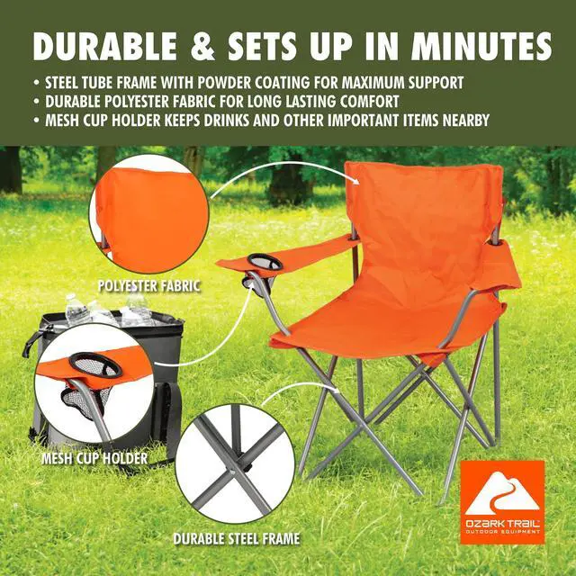 Alt view image 7 of 7 - Ozark Trail Quad Folding Camp Chair with Cup Holder, Bright Orange