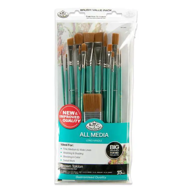 Alt view image 3 of 7 - Royal & Langnickel Assorted Shapes Brown Taklon All Media Art Brushes 15 Pieces