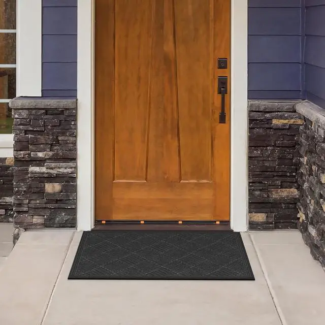 Alt view image 2 of 7 - Mainstays Textures Crosshatch Polyester and Rubber Backed Doormat, 2' x 3', Onyx-Fast shipping