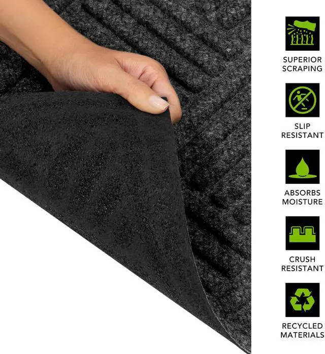 Alt view image 5 of 7 - Mainstays Textures Crosshatch Polyester and Rubber Backed Doormat, 2' x 3', Onyx-Fast shipping