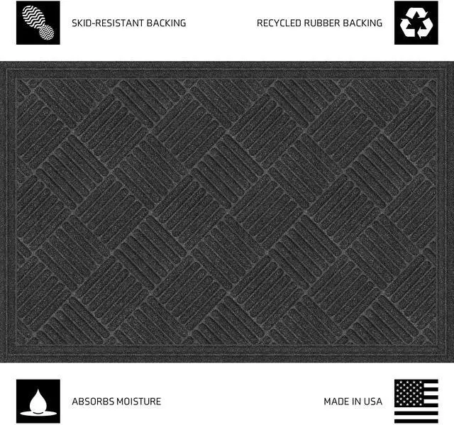 Alt view image 6 of 7 - Mainstays Textures Crosshatch Polyester and Rubber Backed Doormat, 2' x 3', Onyx-Fast shipping