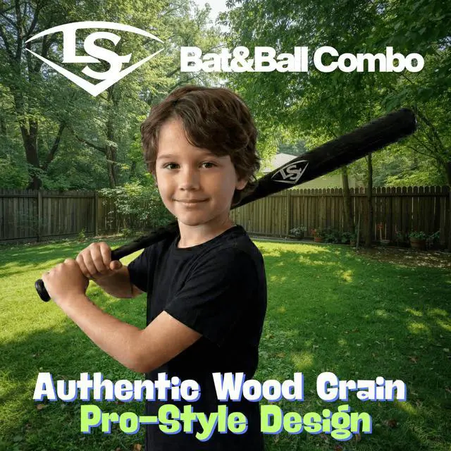 Alt view image 3 of 6 - Louisville Slugger Ultimate Plastic Bat and Ball Combo 34" Replica Bat with Authentic Wood Look, Safe Backyard Baseball Set for Kids & Adults