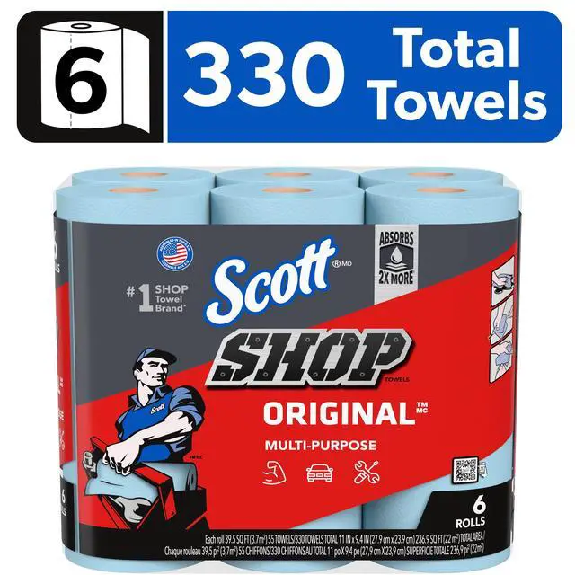 Alt view image 5 of 7 - (2 pack) Shop Towels, 6 Rolls, 55 Sheets Per Roll