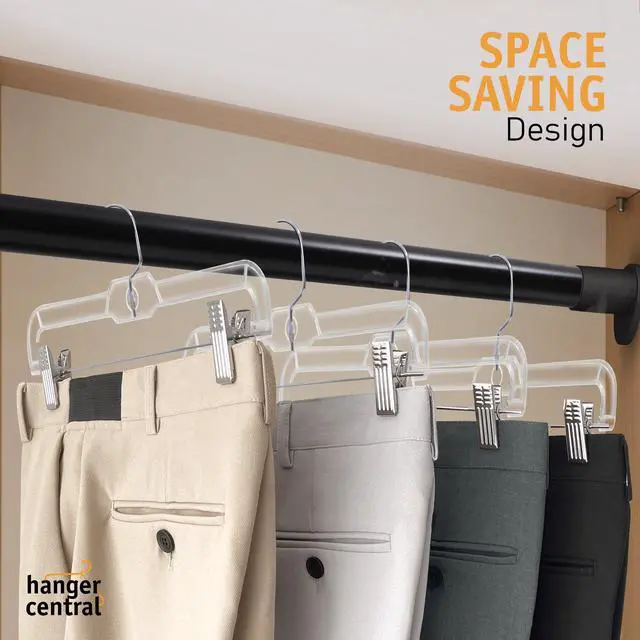 Alt view image 4 of 7 - Hanger Central 12 Pack 14" Clear Skirt Hangers with Adjustable Clips, Non-Slip Plastic Pant Hangers, Slim Clip for Pants, Skirts, Shorts, 360-Rotating Swivel Hook