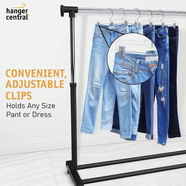 Alt view image 5 of 7 - Hanger Central 12 Pack 14" Clear Skirt Hangers with Adjustable Clips, Non-Slip Plastic Pant Hangers, Slim Clip for Pants, Skirts, Shorts, 360-Rotating Swivel Hook
