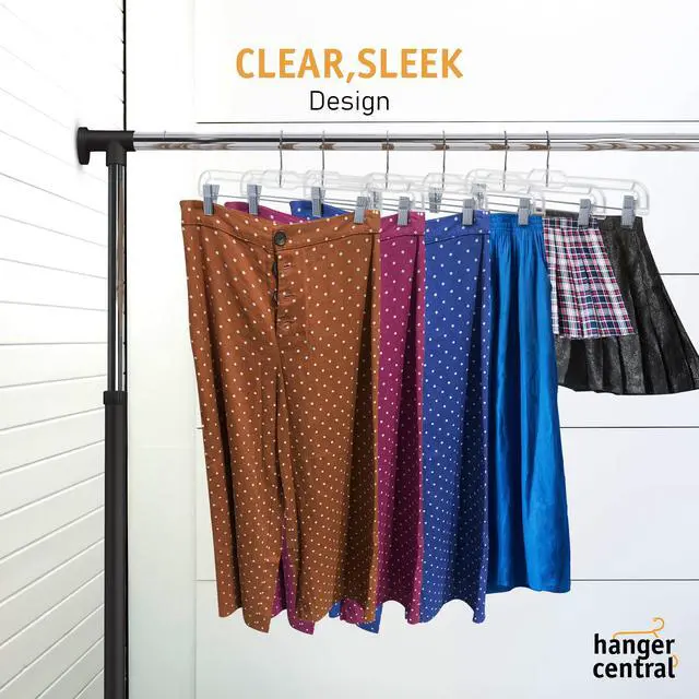 Alt view image 6 of 7 - Hanger Central 12 Pack 14" Clear Skirt Hangers with Adjustable Clips, Non-Slip Plastic Pant Hangers, Slim Clip for Pants, Skirts, Shorts, 360-Rotating Swivel Hook