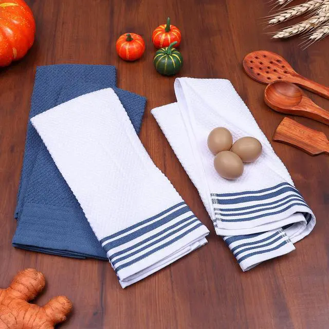 Alt view image 4 of 5 - Mainstays 4-Pack 16 in x 26 in Woven Kitchen Towel Set, Blue Corduroy