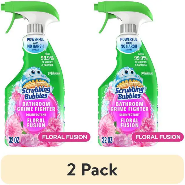 Main image of (2 pack) Scrubbing Bubbles Disinfectant Bathroom Shower & Tub Cleaner Grime Fighter Spray, Floral Fusion, 32 oz