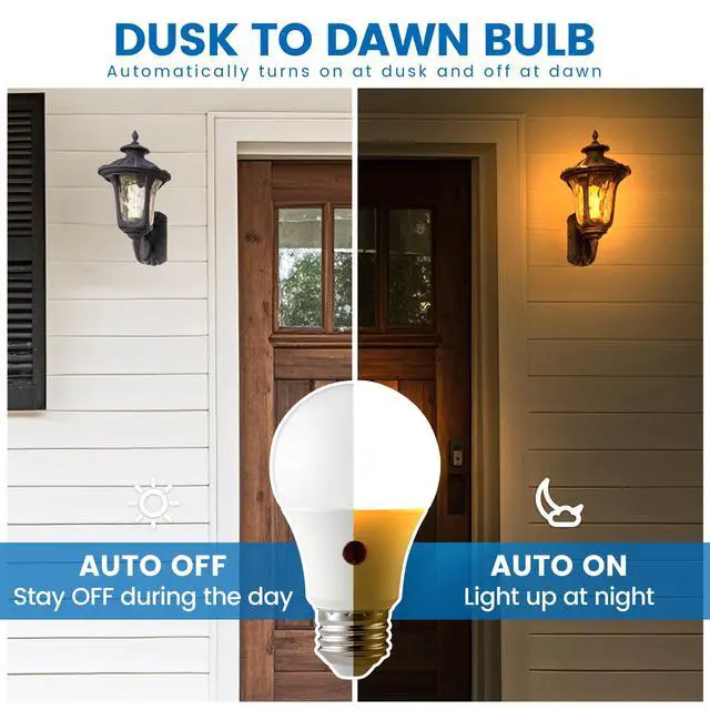 Alt view image 2 of 5 - (2 pack) Great Value A19 Dusk to Dawn Auto On/Off LED Light Bulb, 9-Watt (60W Equivalent) E26 Medium Base