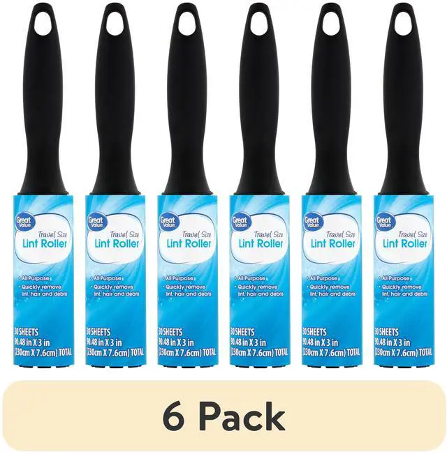 Main image of (6 pack) Great Value Lint Roller, Travel Size, 30 Sheets