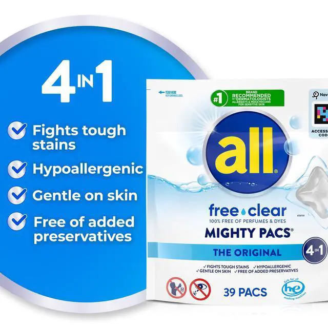 Alt view image 2 of 6 - all free clear MIGHTY PACS The Original Laundry Detergent Pacs for Sensitive Skin, 39 Count