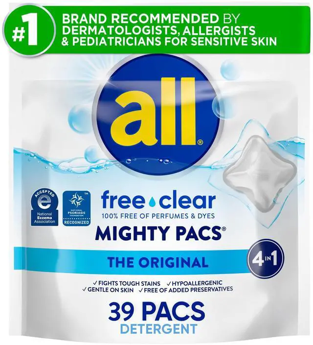 Main image of all free clear MIGHTY PACS The Original Laundry Detergent Pacs for Sensitive Skin, 39 Count