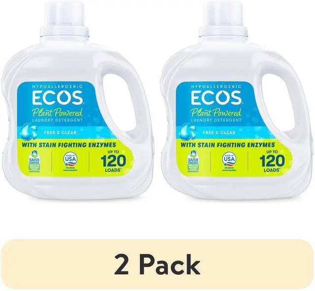 Main image of (2 pack) ECOS Hypoallergenic Liquid Laundry Detergent for Sensitive Skin, Free & Clear, 120 Loads, 110oz
