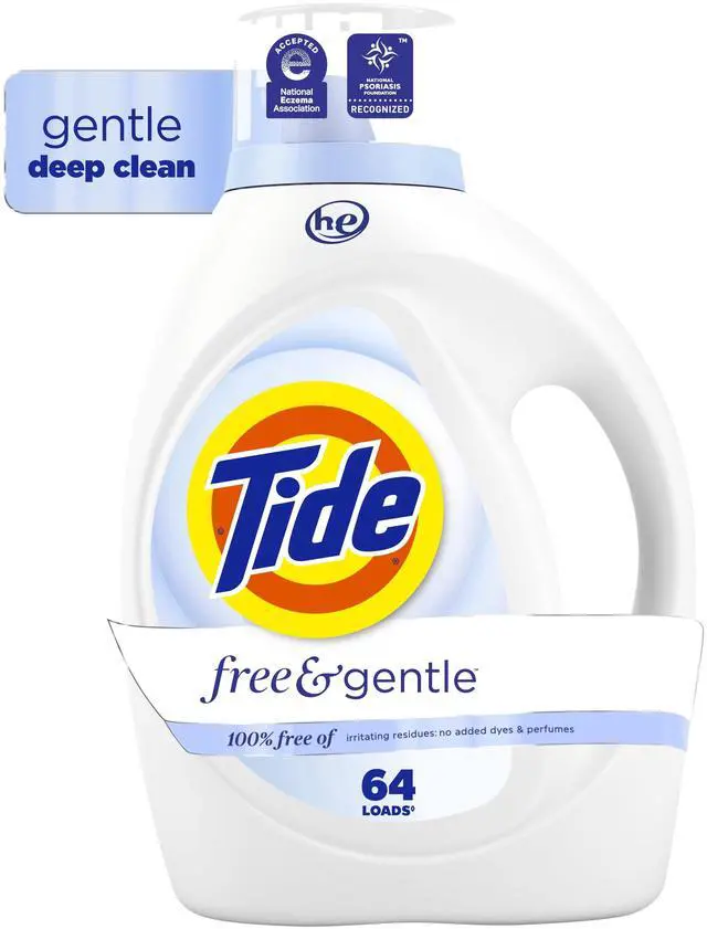 Main image of Tide Free & Gentle Laundry Detergent Liquid for Sensitive Skin, Hypoallergenic, Unscented, 84 fl oz, 64 Loads