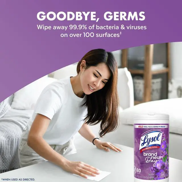 Alt view image 2 of 7 - Lysol Disinfecting Wipes, All Purpose Cleaner, Multi Surface Antibacterial Cleaning Wipes, Cleaning Supplies, Lavender & Cotton Blossom Scent, 80 Count