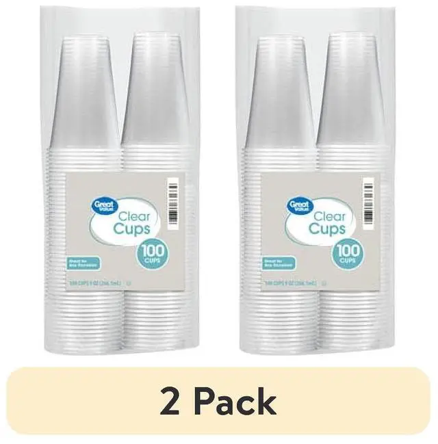 Main image of (2 pack) Great Value Disposable Plastic Cups, Clear, 9 oz, 100 Count-Fastest shipping