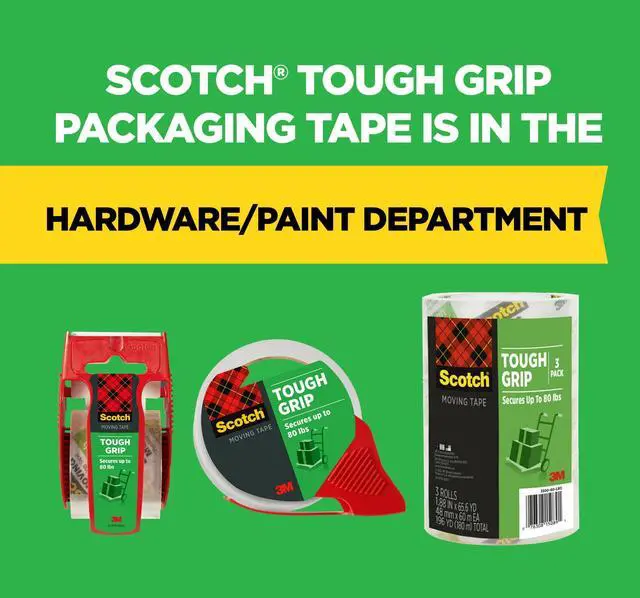 Alt view image 3 of 7 - Scotch Tough Grip Moving Packaging Tape, Clear, 1.88 in x 925 in, 1 Roll