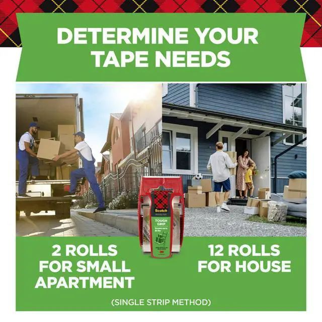 Alt view image 7 of 7 - Scotch Tough Grip Moving Packaging Tape, Clear, 1.88 in x 925 in, 1 Roll