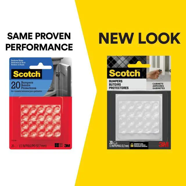Alt view image 4 of 7 - Scotch Adhesive Bumper Pads, Clear, Rubber Cabinet Door Stoppers, Self-Stick, 1/2 inch., 20 Pack