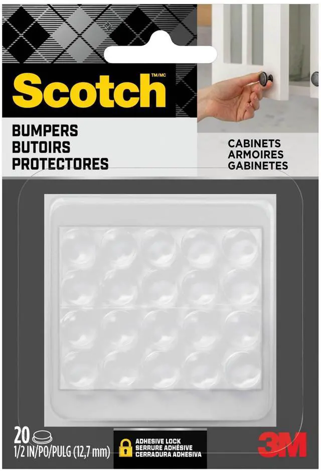 Main image of Scotch Adhesive Bumper Pads, Clear, Rubber Cabinet Door Stoppers, Self-Stick, 1/2 inch., 20 Pack