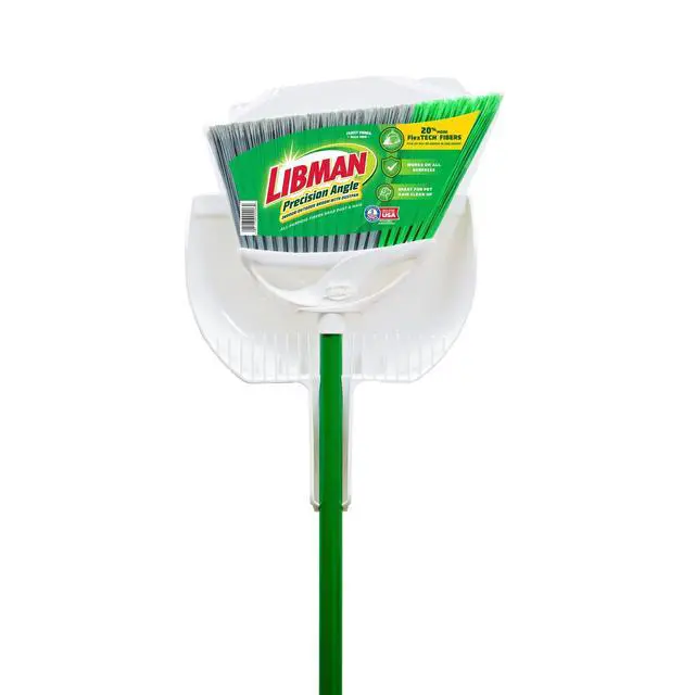 Alt view image 2 of 6 - Libman Precision Angle Broom With Dustpan, Green White, Recycled Plastic Fibers