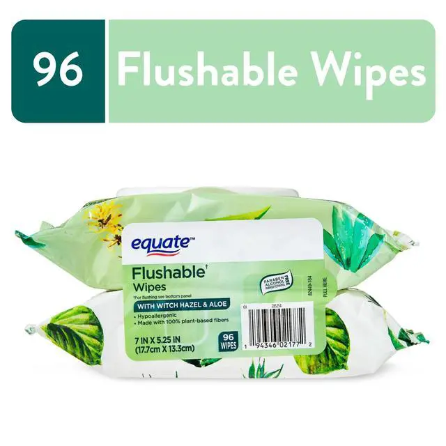 Alt view image 2 of 4 - Equate Flushable Wet Wipes, Witch Hazel & Aloe, 96 Wipes, 2 Pack