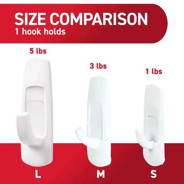 Alt view image 4 of 6 - Command Large Utility Hooks, Holds 5 lb, White, 6 Hooks, 12 Pairs Adhesive Strips