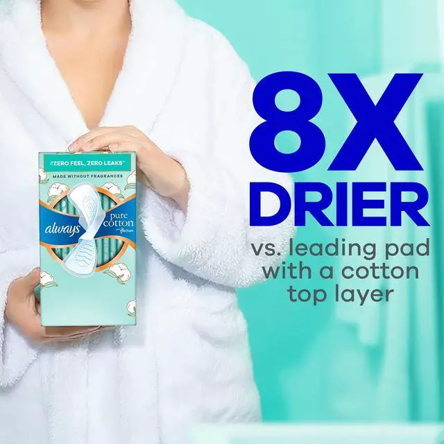 Alt view image 4 of 5 - Fastest Shipping-Always Pure Cotton Pads with Organic Top Layer, Size 2 Pads with Wings, Heavy Absorbency, 24 Count