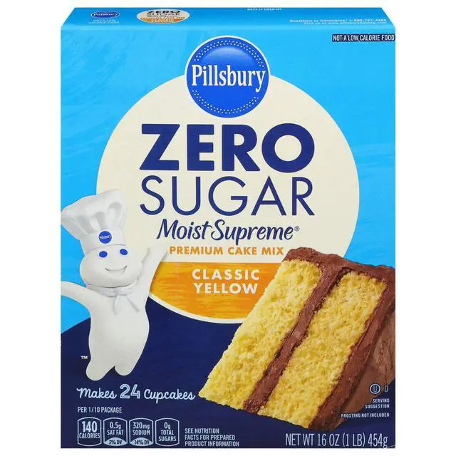 Alt view image 2 of 6 - (2 pack) Pillsbury Zero Sugar Moist Supreme Yellow Premium Cake Mix, 16 oz Box-Fastest Shipping
