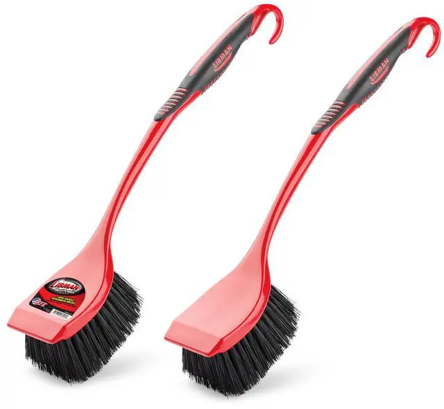 Main image of Libman High Power Red and Black Long Handle Scrub Brush 3.75 Inch Width-Fastest Shipping