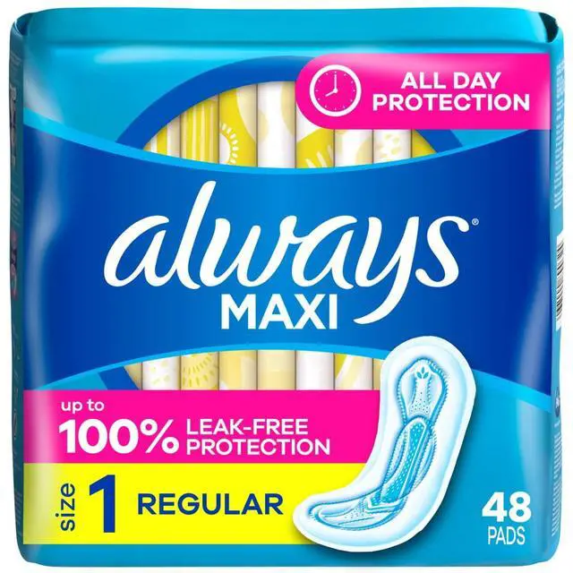 Alt view image 2 of 5 - Always Maxi Pads without Wings, Size 1, Regular Absorbency, 48 Count