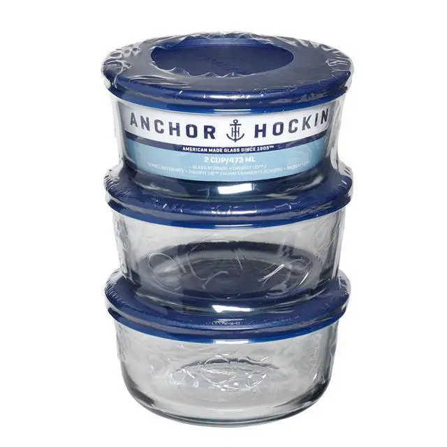 Alt view image 3 of 6 - Anchor Hocking Glass Food Storage Containers with Lids, 2 Cup Round, Set of 3