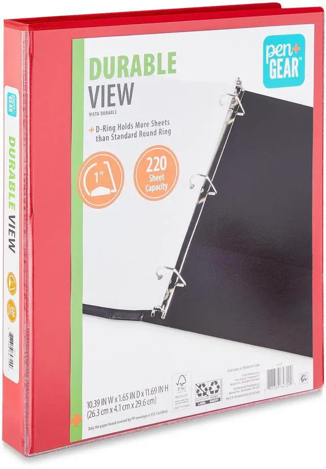 Main image of Pen+Gear Durable View 1-inch, D-Ring Binder, Red, 1-Pack