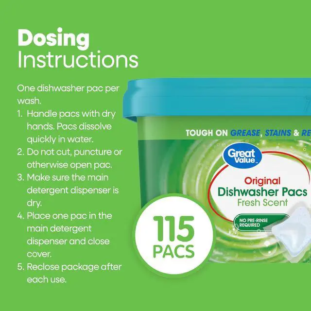 Alt view image 5 of 5 - Great Value Original Dishwasher Pacs, 115 Count, Fresh Scent