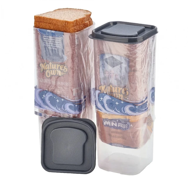Alt view image 5 of 6 - Mainstays Plastic Bread Bin and Bread Storage Keeper Container with Lid, Pantry Bread Organizer for Loaf Bread and Food Storage, Clear with Gray Lid, 5.25" x 5.25" x 13.62"