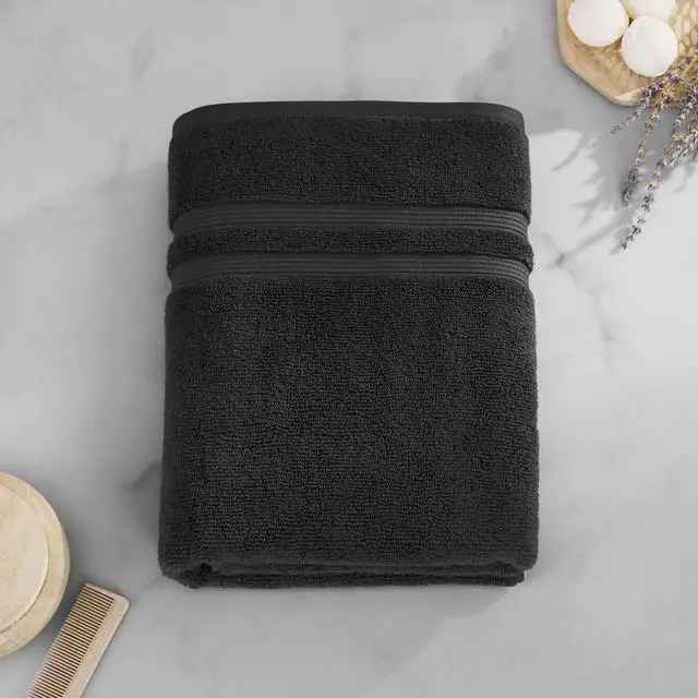 Alt view image 4 of 5 - (2 pack) Mainstays Performance Cotton Bath Towel, Quick Dry, Fade Resistant, Black