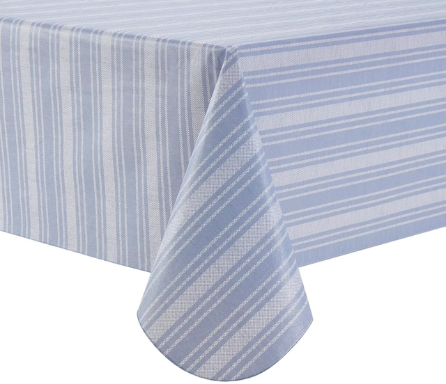 Main image of Mainstays PEVA Everyday, Indoor & Outdoor Tablecloth 60" x 84" Saville Blue Stripe