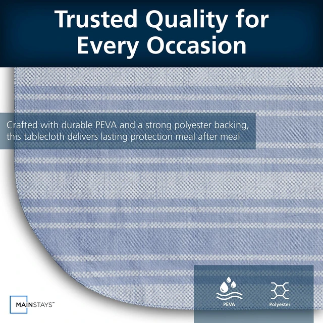 Alt view image 3 of 6 - Mainstays PEVA Everyday, Indoor & Outdoor Tablecloth 60" x 84" Saville Blue Stripe
