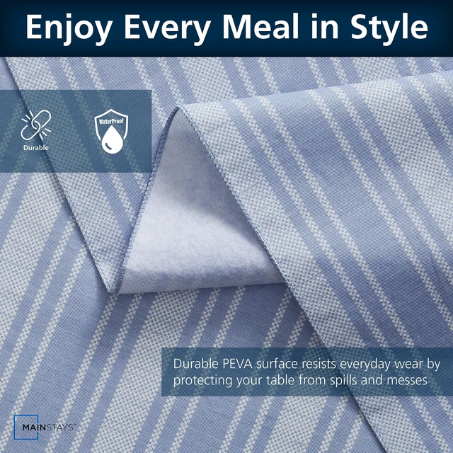 Alt view image 4 of 6 - Mainstays PEVA Everyday, Indoor & Outdoor Tablecloth 60" x 84" Saville Blue Stripe